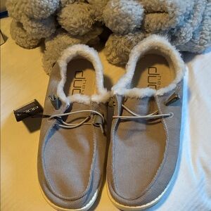 Hey Dude Slip-On Canvas Shoes with Sherpa Lining - Beige Taupe